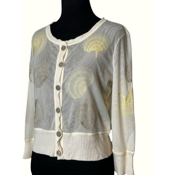 Nic + Zoe Cream Floral Embroidered Button up Sweater size Small - Picture 7 of 16